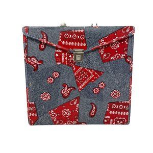 Vintage 70s Record Vinyl Storage Carry Case Holder Handled | Retro Bandana Print